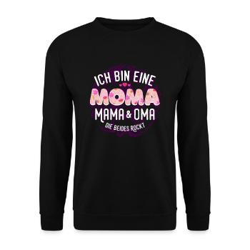 Ich bin eine Moma. Mama und Oma die beides Rockt! - Unisex Pullover - Schwarz - Vorne - Alina (178cm) & Michal (187cm)