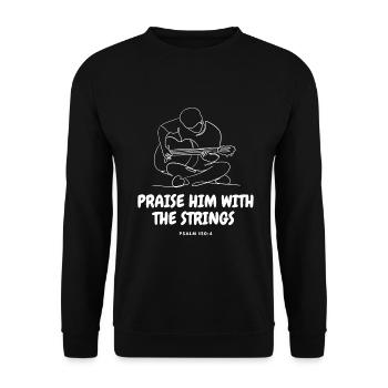 Lobe ihn mit den Saiten - Unisex Pullover - Schwarz - Vorne - Alina (178cm) & Michal (187cm)