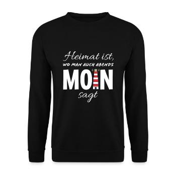 Moin Norddeutsch Sprüche Geschenke Nordisch - Unisex Pullover - Schwarz - Vorne - Alina (178cm) & Michal (187cm)