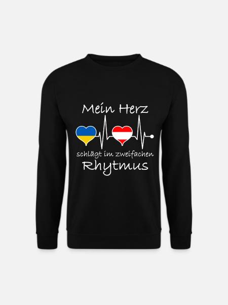 Österreich Ukraine Flagge Herz Fahne Herzschlasg - Unisex Pullover - Schwarz