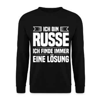 Ich bin Russe ich finde immer eine Lösung - Unisex Pullover - Schwarz - Vorne - Alina (178cm) & Michal (187cm)