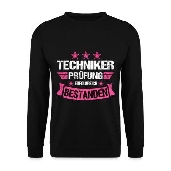 Techniker Abschluss Prüfung bestanden Meister Pink - Unisex Pullover - Schwarz - Vorne - Alina (178cm) & Michal (187cm)