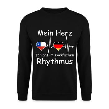 Chile Deutschland Flagge Herz Fahne Herzschlag - Unisex Pullover - Schwarz - Vorne - Alina (178cm) & Michal (187cm)