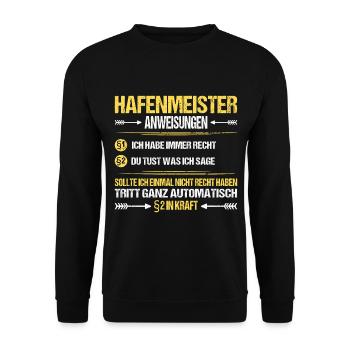 Hafenmeister Hafen Betriebsleiter Anwweisungen - Unisex Pullover - Schwarz - Vorne - Alina (178cm) & Michal (187cm)