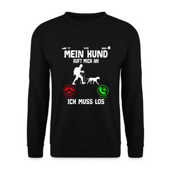 Wandern mit Hund ruft an Spruch Lustig - Unisex Pullover - Schwarz - Vorne - Alina (178cm) & Michal (187cm)