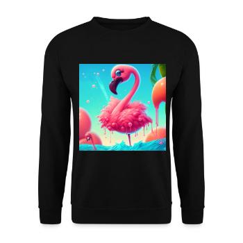 Flamingo Cartoon - Unisex Pullover - Schwarz - Vorne - Alina (178cm) & Michal (187cm)