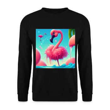 Lustiger Cartoon Flamingo - Unisex Pullover - Schwarz - Vorne - Alina (178cm) & Michal (187cm)
