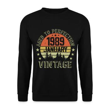 Nées En Janvier Cadeau D'anniversaire Janvier 1989 - Sweat-shirt Unisexe - noir - Devant - Alina (178cm) & Michal (187cm)