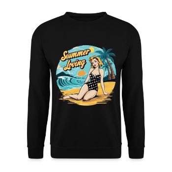 Retro Summer Loving Beach Vibes für einen - Unisex Pullover - Schwarz - Vorne - Alina (178cm) & Michal (187cm)