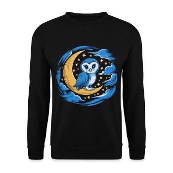 Eule Mond Sterne Nachthimmel - Unisex Pullover - Schwarz - Vorne - Alina (178cm) & Michal (187cm)
