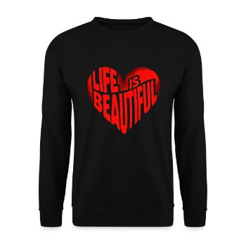 Heart Saying Quote Life is beautiful - Unisex Sweatshirt - black - Front - Alina (178cm) & Michal (187cm)