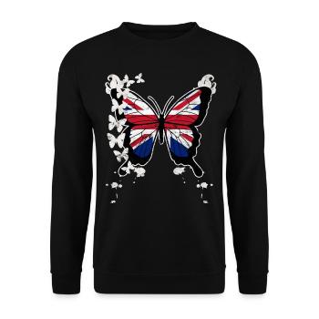 Schmetterling Union Jack - Unisex Pullover - Schwarz - Vorne - Alina (178cm) & Michal (187cm)