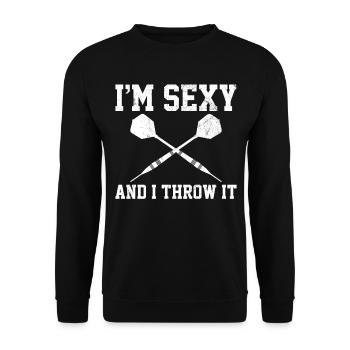 Vintage Dart Pfeile Spruch Lustig - Unisex Pullover - Schwarz - Vorne - Alina (178cm) & Michal (187cm)