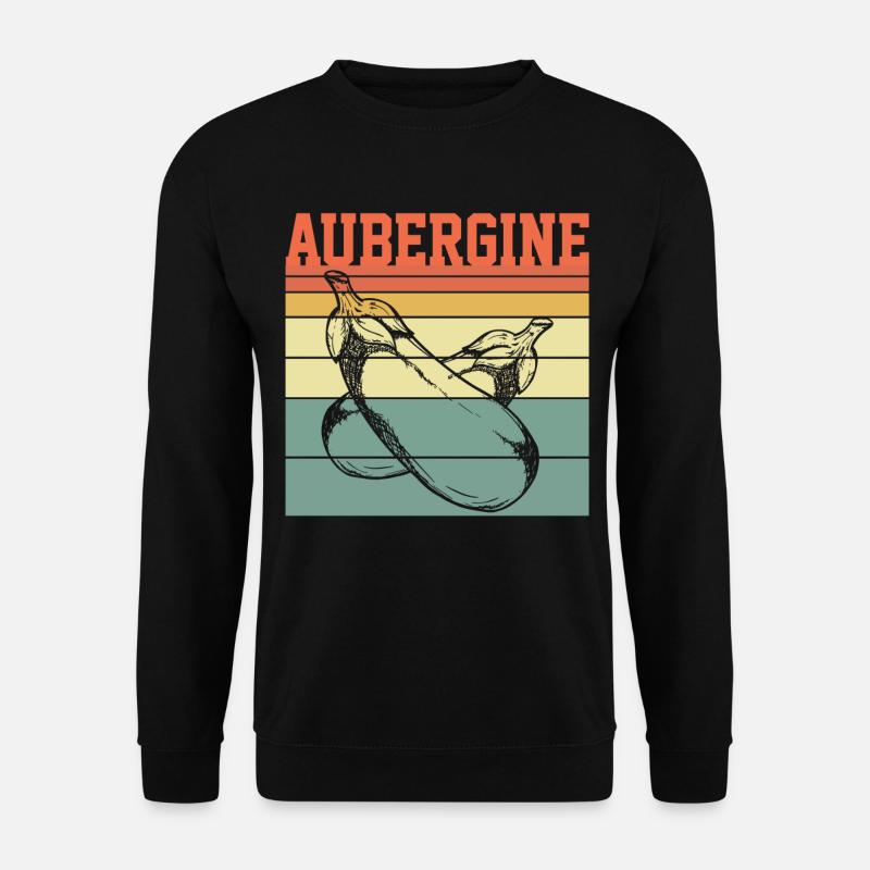 Vegan Aubergine Retro TShirt Bio Oeko - Unisex Pullover - Schwarz