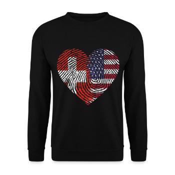Switzerland America Fingerprint Heart Flag Gift - Unisex Sweatshirt - black - Front - Alina (178cm) & Michal (187cm)