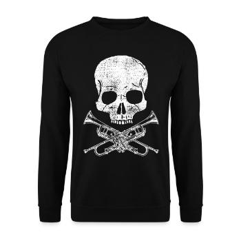 Trompeten Totenkopf Spieler Musizieren - Unisex Pullover - Schwarz - Vorne - Alina (178cm) & Michal (187cm)