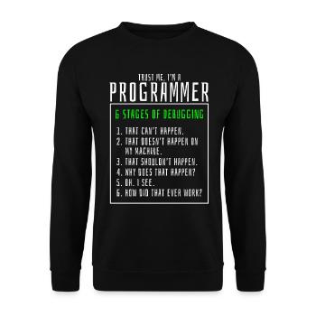 Debugging stages computer programmer - Unisex Sweatshirt - black - Front - Alina (178cm) & Michal (187cm)
