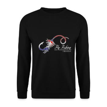 Fliegenfischen Angeln Kroatien Fischer Geschenk - Unisex Pullover - Schwarz - Vorne - Alina (178cm) & Michal (187cm)