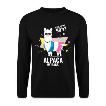 90er Jahre Party Outfit Kostüm Klamotten Kassette - Unisex Pullover - Schwarz - Vorne - Alina (178cm) & Michal (187cm)