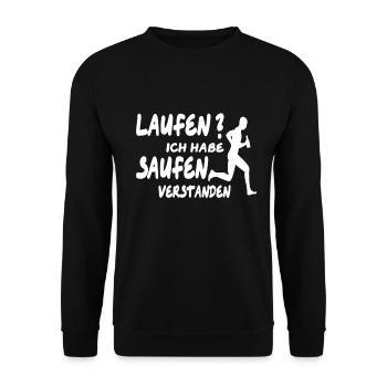 Laufen Rennen Bier Alkohol Witzig Lustig Saufen - Unisex Pullover - Schwarz - Vorne - Alina (178cm) & Michal (187cm)