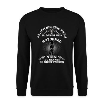 Motorrad Motorradfahrerin Bikerin Spruch - Unisex Pullover - Schwarz - Vorne - Alina (178cm) & Michal (187cm)