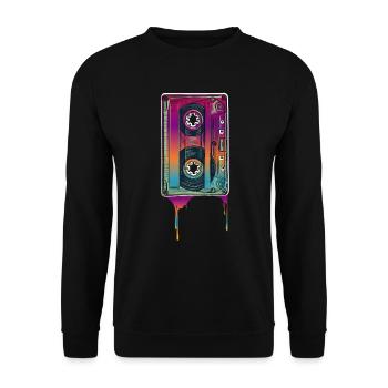 90er Jahre Party Outfit Kostüm Klamotten Kassette - Unisex Pullover - Schwarz - Vorne - Alina (178cm) & Michal (187cm)