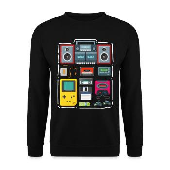 90er Jahre Party Outfit Kostüm Klamotten Kassette - Unisex Pullover - Schwarz - Vorne - Alina (178cm) & Michal (187cm)