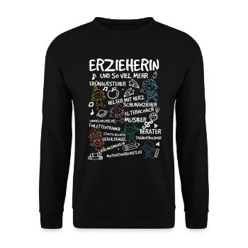 ERZIEHERIN - Kindergarten Kita Geschenkidee - Unisex Pullover - Schwarz - Vorne - Alina (178cm) & Michal (187cm)
