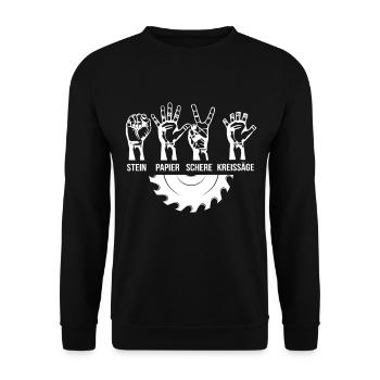 Zimmerer Schreiner Stein Schere Papier Kreissäge - Unisex Pullover - Schwarz - Vorne - Alina (178cm) & Michal (187cm)