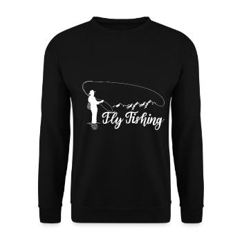 Fliegenfischen Angeln Fliege Natur Forelle Fischen - Unisex Pullover - Schwarz - Vorne - Alina (178cm) & Michal (187cm)