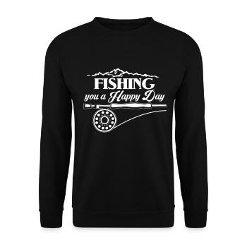 Fliegenfischen Angeln Fliege Natur Happy Day Fisch - Unisex Pullover - Schwarz - Vorne - Alina (178cm) & Michal (187cm)