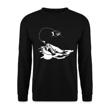Fliegenfischen Angeln Fliege Natur Forelle Fischen - Unisex Pullover - Schwarz - Vorne - Alina (178cm) & Michal (187cm)