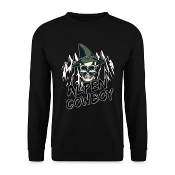 Alpen Allgäu Cowboy Totenkopf Berge Heimat - Unisex Pullover - Schwarz - Vorne - Alina (178cm) & Michal (187cm)