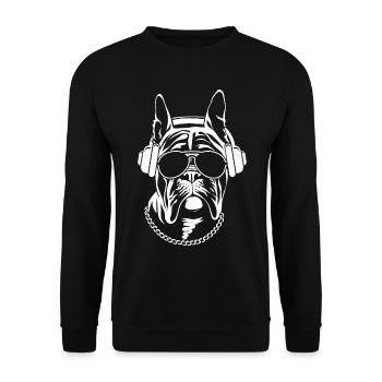 Musik Party Kopfhörer DJ Hund Disco Sonnenbrille - Unisex Pullover - Schwarz - Vorne - Alina (178cm) & Michal (187cm)