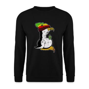 Tux Linux Pinguin Kaffee Pause Computer Nerd Retro - Unisex Pullover - Schwarz - Vorne - Alina (178cm) & Michal (187cm)
