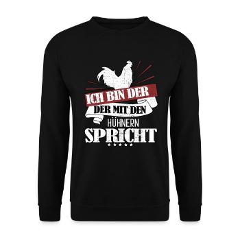 Hühnerflüsterer Landwirt Bauer - Unisex Pullover - Schwarz - Vorne - Alina (178cm) & Michal (187cm)