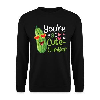 A cute cumber Valentinstag Spruch Gurke - Unisex Pullover - Schwarz - Vorne - Alina (178cm) & Michal (187cm)