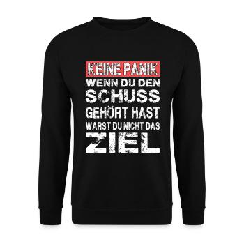 Keine Panik Gamer Shooter Gaming Spruch - Unisex Pullover - Schwarz - Vorne - Alina (178cm) & Michal (187cm)