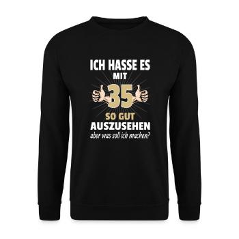 Geschenk zum 35. Geburtstag 35 Jahre lustig - Unisex Pullover - Schwarz - Vorne - Alina (178cm) & Michal (187cm)