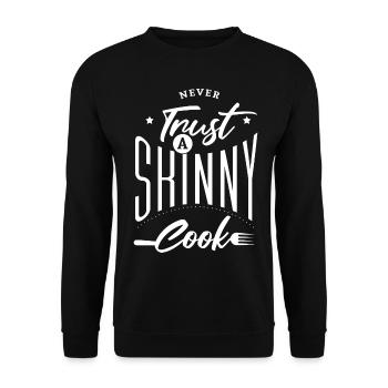Vertrauen Sie niemals einen dünnen Koch - Unisex Pullover - Schwarz - Vorne - Alina (178cm) & Michal (187cm)
