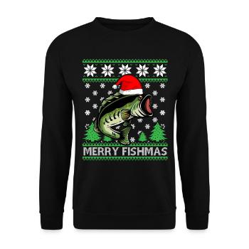 Cadeau de pêcheur joyeux Fishmas pour Noël - Sweat-shirt Unisexe - noir - Devant - Alina (178cm) & Michal (187cm)