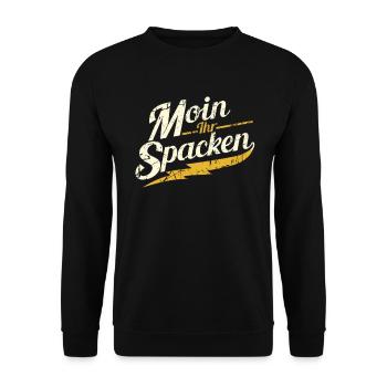 Moin Ihr Spacken Retro Spruch - Unisex Pullover - Schwarz - Vorne - Alina (178cm) & Michal (187cm)