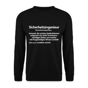 Sicherheitsingenieur - Unisex Pullover - Schwarz - Vorne - Alina (178cm) & Michal (187cm)