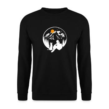 Wandern Hund Ausblick Berge Natur Geschenk - Unisex Pullover - Schwarz - Vorne - Alina (178cm) & Michal (187cm)