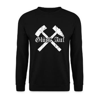Schlägel und Eisen Glück Auf! Ruhrpott Geschenke - Unisex Pullover - Schwarz - Vorne - Alina (178cm) & Michal (187cm)