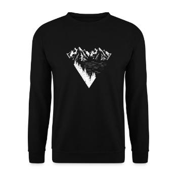 Berge Wald See Ausblick Geschenk - Unisex Pullover - Schwarz - Vorne - Alina (178cm) & Michal (187cm)