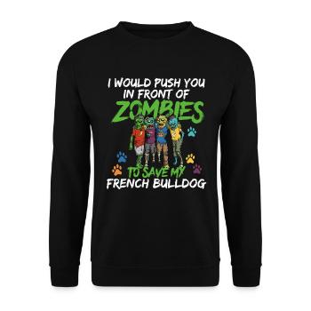 Gave Bulldog Halloween fransk bulldog - Unisex sweater - sort - Foran - Alina (178cm) & Michal (187cm)