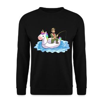 Angeln Einhorn Schwimmreifen Gummiboot Angler - Unisex Pullover - Schwarz - Vorne - Alina (178cm) & Michal (187cm)