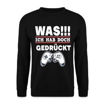 Gamer Zocker Gaming Spruch Ich hab doch gedrückt - Unisex Pullover - Schwarz - Vorne - Alina (178cm) & Michal (187cm)