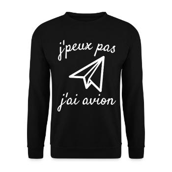 t shirt j'peux pas j'ai avion - Sweat-shirt Unisexe - noir - Devant - Alina (178cm) & Michal (187cm)